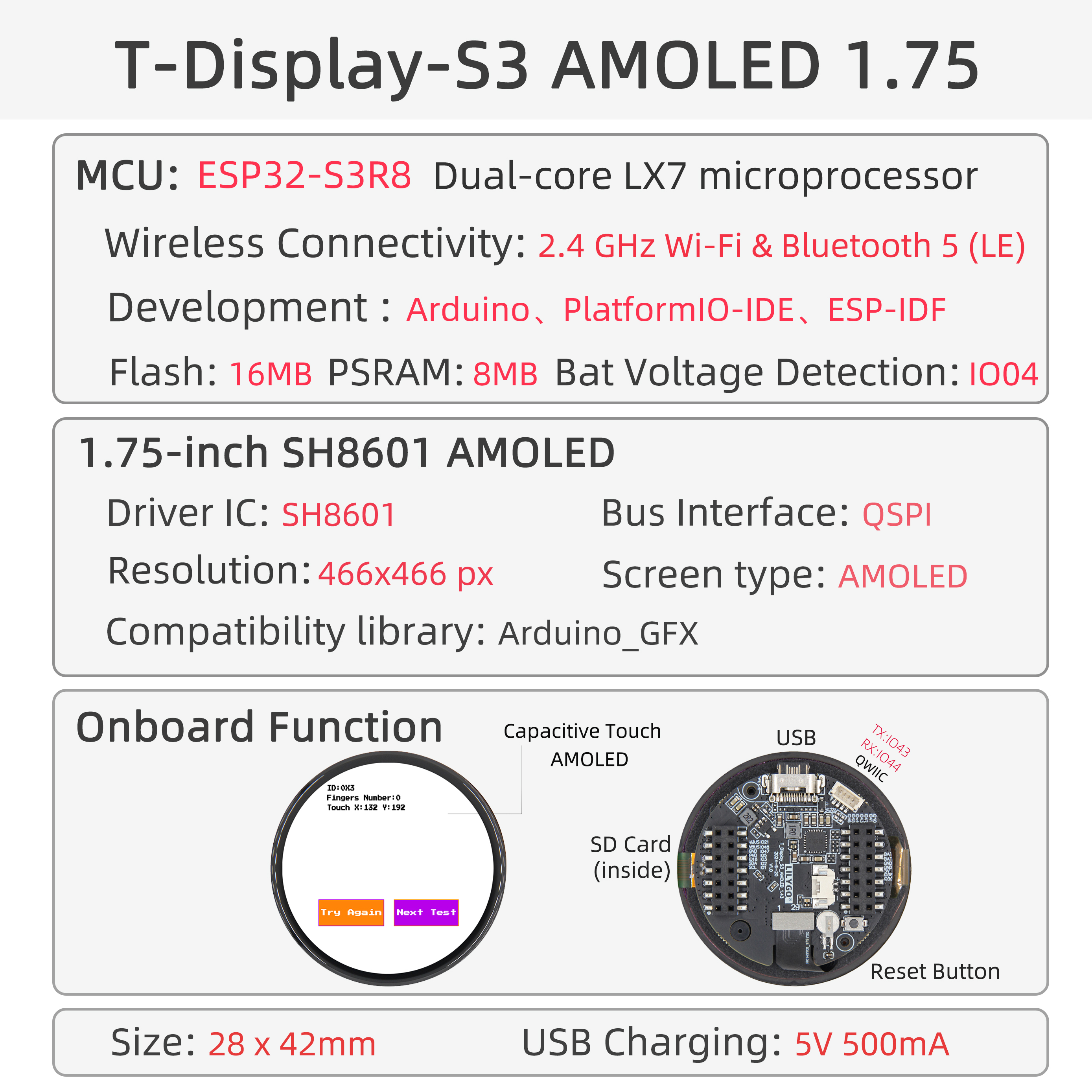 T-Display S3 AMOLED 1.75 pin diagram