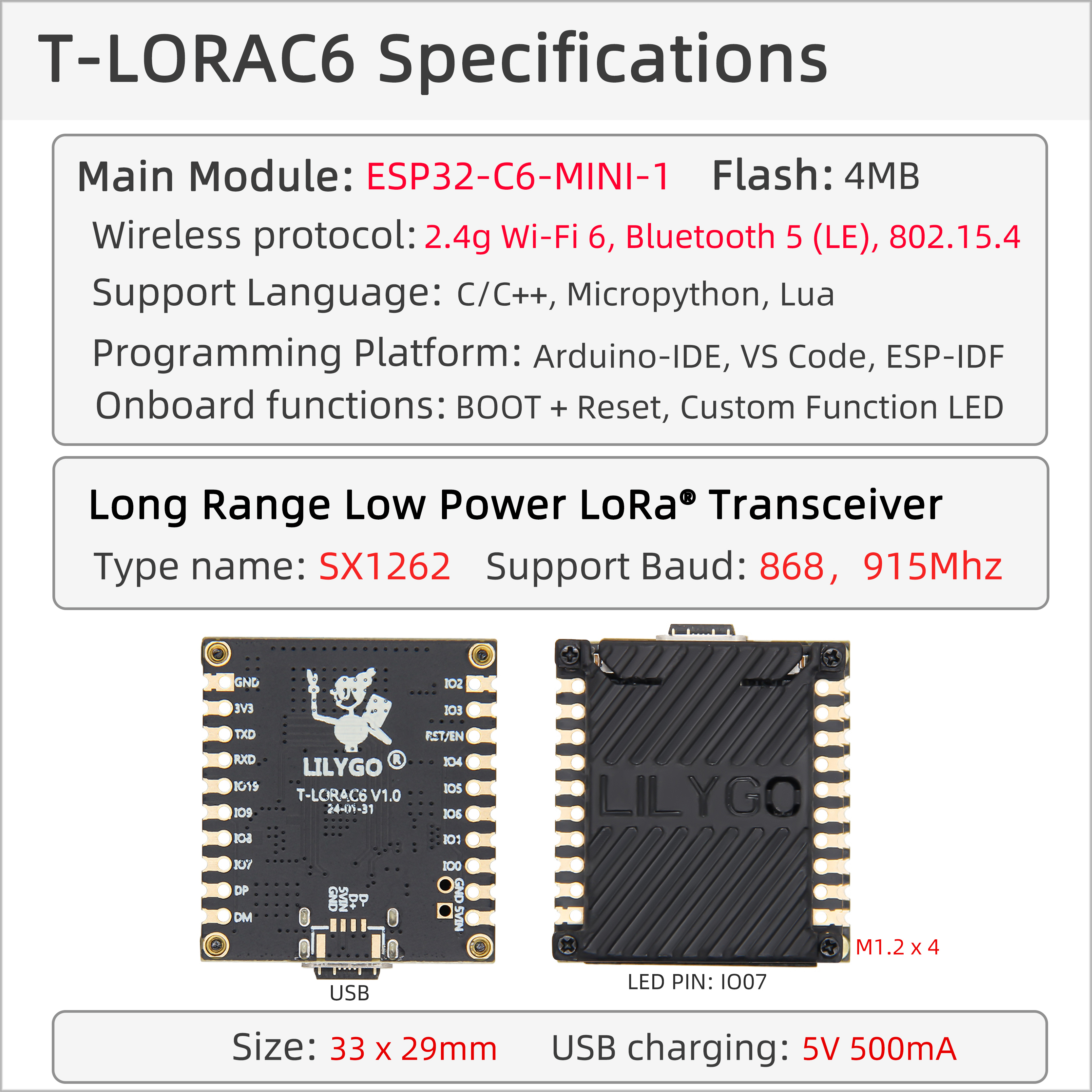 T-LoRa C6 component overview